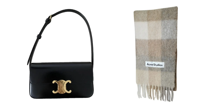 gebrauchte Celine-Tasche und Acne Studios-Schal